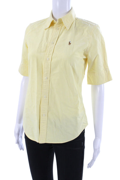 Ralph Lauren Blue Label Women Yellow Button-Up Cotton Collared Top Size XS