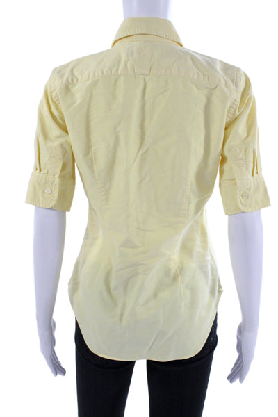 Ralph Lauren Blue Label Women Yellow Button-Up Cotton Collared Top Size XS