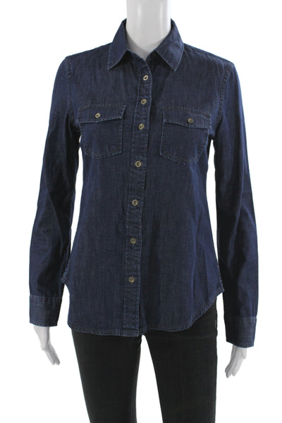 Banana Republic Women Blue Collared Button-Up Long Sleeve Top Size XS