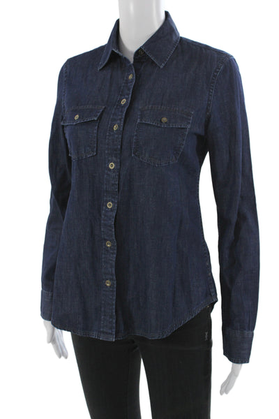 Banana Republic Women Blue Collared Button-Up Long Sleeve Top Size XS