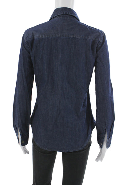 Banana Republic Women Blue Collared Button-Up Long Sleeve Top Size XS
