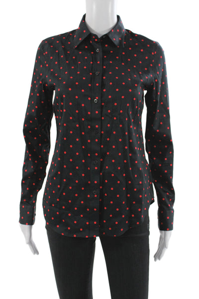 Lauren Ralph Lauren Women Basic Polka Dot Button-Up Black Long Sleeve Size XS