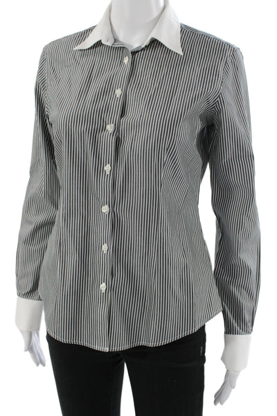 Brooks Brothers Women Striped Collared Cotton Button-Up Long Sleeve Gray Size 2