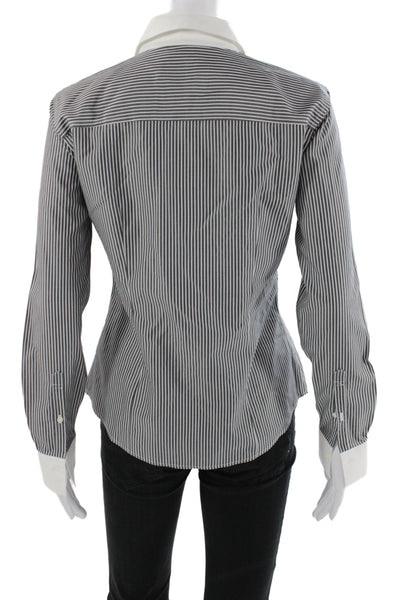 Brooks Brothers Women Striped Collared Cotton Button-Up Long Sleeve Gray Size 2