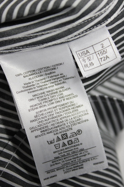 Brooks Brothers Women Striped Collared Cotton Button-Up Long Sleeve Gray Size 2