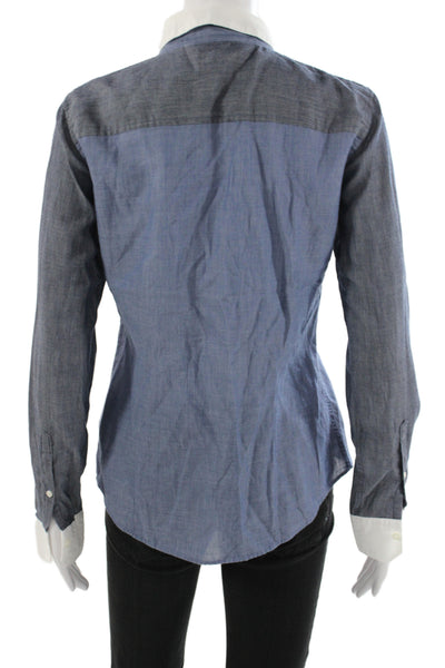 Brooks Brothers Women Blue Colorblock Cotton Button-Up Long Sleeve Size 4
