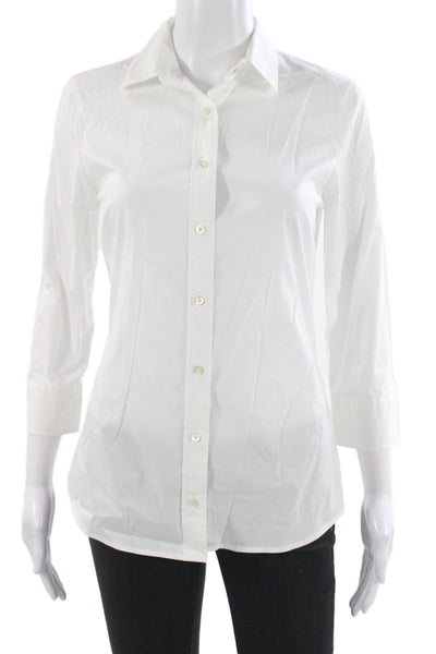 J Crew Women Basic White Collared Button-Up Cotton 3/4 Sleeve Size XS