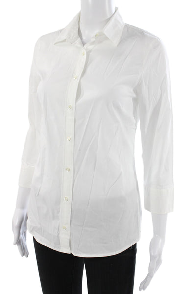 J Crew Women Basic White Collared Button-Up Cotton 3/4 Sleeve Size XS