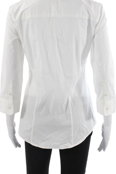 J Crew Women Basic White Collared Button-Up Cotton 3/4 Sleeve Size XS