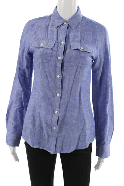 Banana Republic Womens Collared Long Sleeve Linen Button Up Top Blue Size 0P