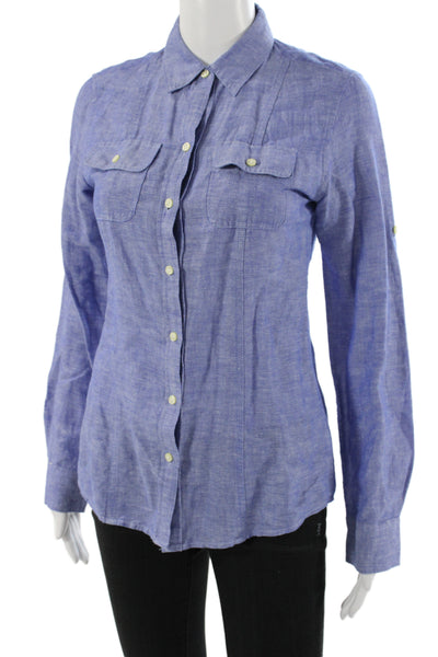 Banana Republic Womens Collared Long Sleeve Linen Button Up Top Blue Size 0P