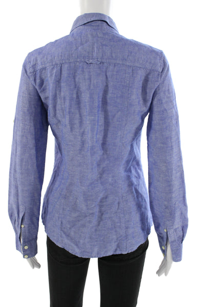 Banana Republic Womens Collared Long Sleeve Linen Button Up Top Blue Size 0P