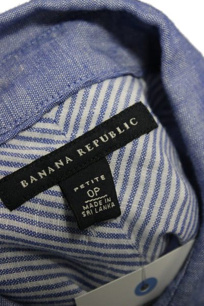 Banana Republic Womens Collared Long Sleeve Linen Button Up Top Blue Size 0P