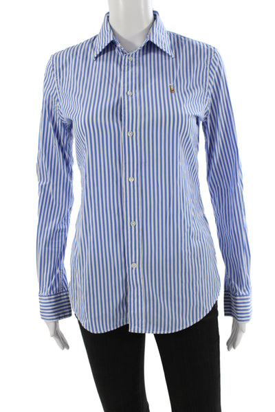 Polo Ralph Lauren Women Blue Striped Collared Button-Up Top Size 4