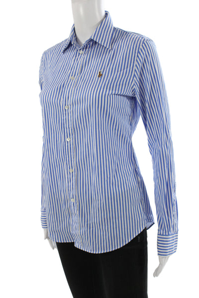 Polo Ralph Lauren Women Blue Striped Collared Button-Up Top Size 4