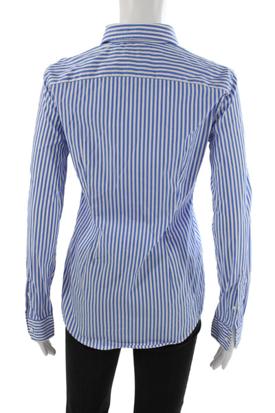 Polo Ralph Lauren Women Blue Striped Collared Button-Up Top Size 4