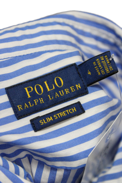 Polo Ralph Lauren Women Blue Striped Collared Button-Up Top Size 4