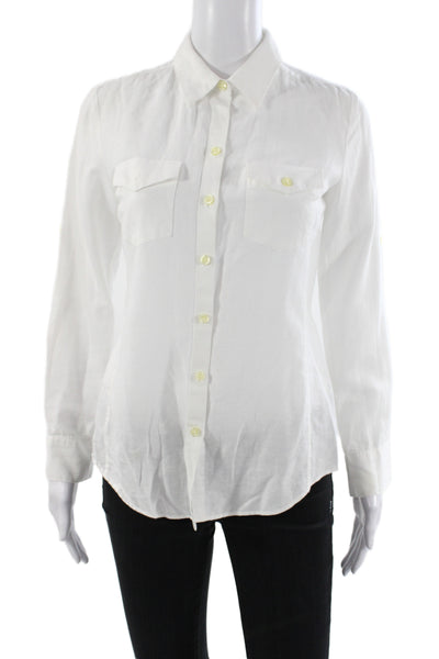 Banana Republic Womens White Collared Long Sleeve Button-Up Petite Size XS