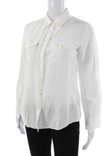 Banana Republic Womens White Collared Long Sleeve Button-Up Petite Size XS