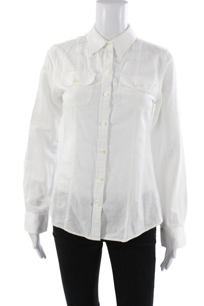 Banana Republic Women Collared Linen Button Up Blouse White Long Sleeve Size 2P