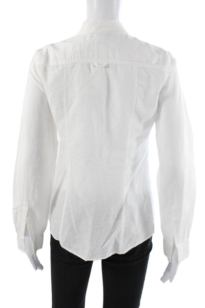 Banana Republic Women Collared Linen Button Up Blouse White Long Sleeve Size 2P