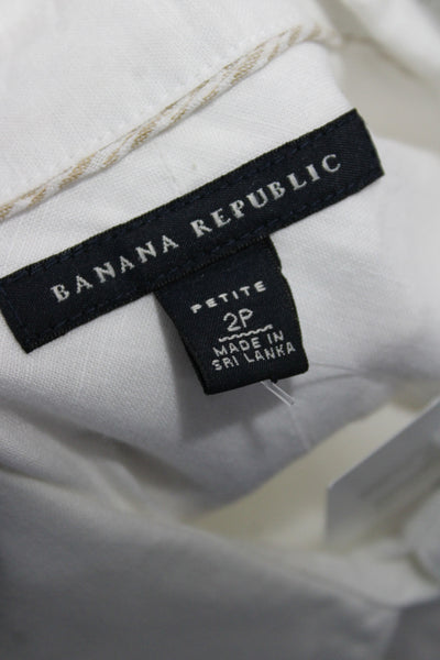 Banana Republic Women Collared Linen Button Up Blouse White Long Sleeve Size 2P