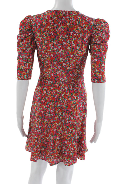 Saloni Womens Mini Dress Multicolor Silk V-Neck 3/4 Sleeve Zip Size 0