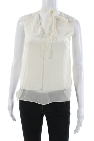 Elie Tahari Women Silk Ivory V-Neck Sleeveless Basic Blouse Tie Closure Size XS