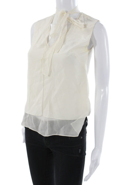 Elie Tahari Women Silk Ivory V-Neck Sleeveless Basic Blouse Tie Closure Size XS