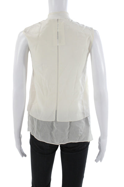 Elie Tahari Women Silk Ivory V-Neck Sleeveless Basic Blouse Tie Closure Size XS