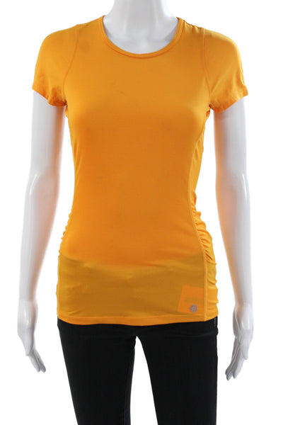Lija Womens Orange Basic T-Shirt Short Sleeve Round Neck Size S