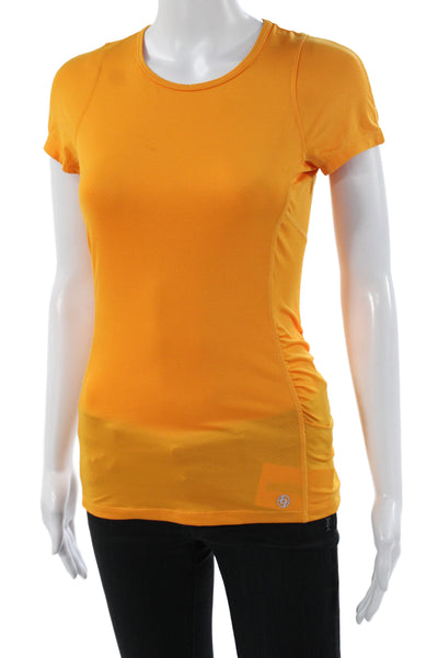 Lija Womens Orange Basic T-Shirt Short Sleeve Round Neck Size S