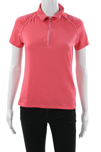 Lija Womens Pink Jersey Polo Short Sleeve Collared Zip Athleisure Size XS