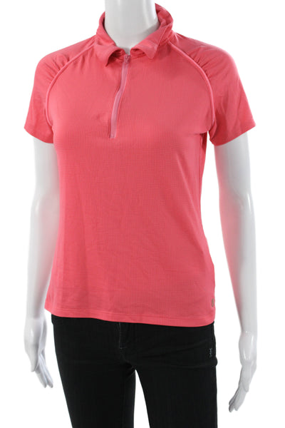 Lija Womens Pink Jersey Polo Short Sleeve Collared Zip Athleisure Size XS