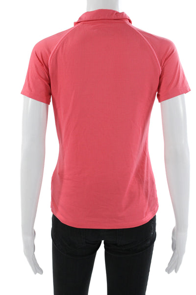 Lija Womens Pink Jersey Polo Short Sleeve Collared Zip Athleisure Size XS