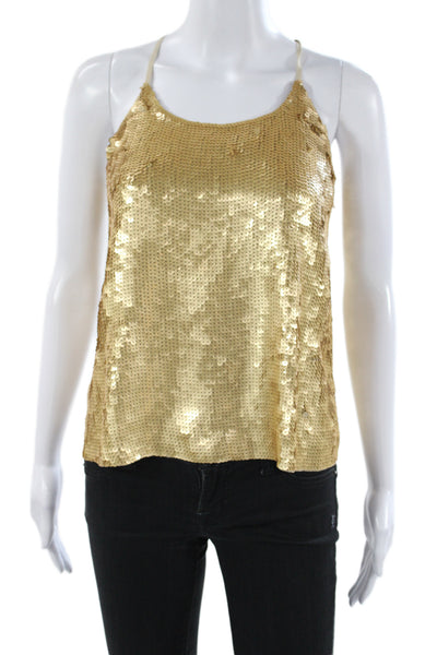 Tibi Womens Gold Silk Camisole Scoop Neck Sleeveless Party Pullover Size 0