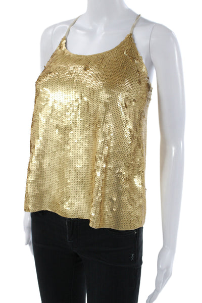 Tibi Womens Gold Silk Camisole Scoop Neck Sleeveless Party Pullover Size 0