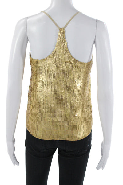 Tibi Womens Gold Silk Camisole Scoop Neck Sleeveless Party Pullover Size 0
