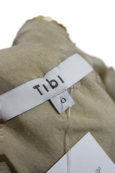 Tibi Womens Gold Silk Camisole Scoop Neck Sleeveless Party Pullover Size 0