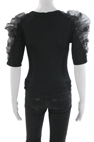 Zara Women Basic Ribbed Crewneck Short Sleeve T-Shirt Black Size S