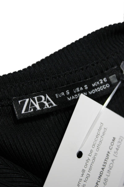 Zara Women Basic Ribbed Crewneck Short Sleeve T-Shirt Black Size S