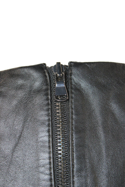 Tibi Women Cropped Leather Tank Black Round Neck Sleeveless Minimalist Size 2
