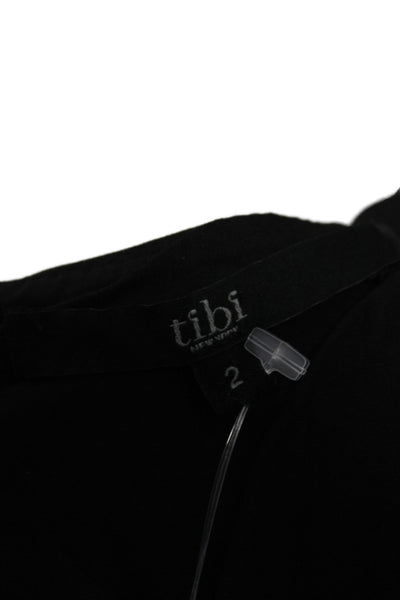 Tibi Women Cropped Leather Tank Black Round Neck Sleeveless Minimalist Size 2