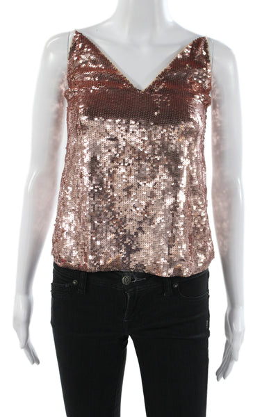 Veronica Beard Women Brown Sequin V-Neck Camisole Spaghetti Strap Size 00