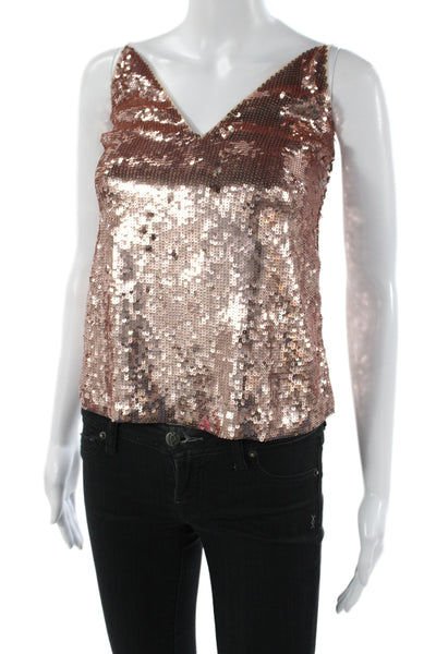 Veronica Beard Women Brown Sequin V-Neck Camisole Spaghetti Strap Size 00