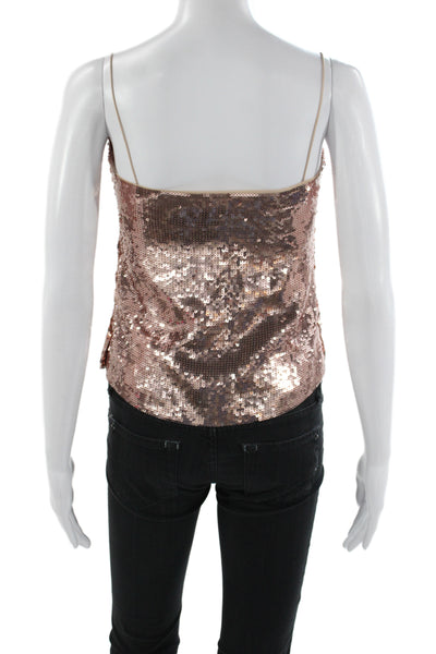 Veronica Beard Women Brown Sequin V-Neck Camisole Spaghetti Strap Size 00
