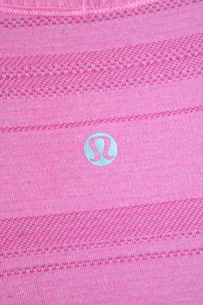Lululemon Womens Basic Pink V-Neck Striped Nylon Short Sleeve T-Shirt Size S