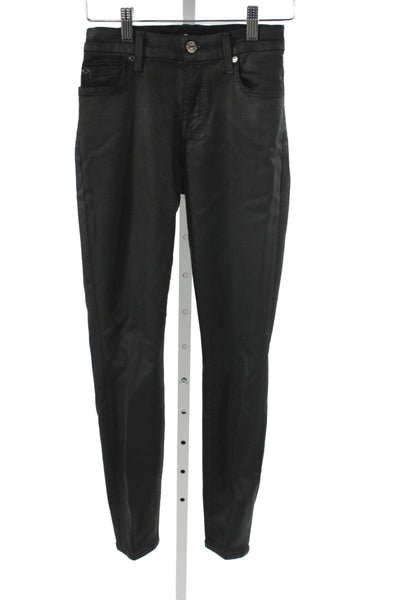 7 For All Mankind Women Skinny Coated Black Modal Jeans Size 24