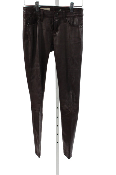 Adriano Goldschmied Womens Purple Leather Biker Jeggings Button Closure Size 24