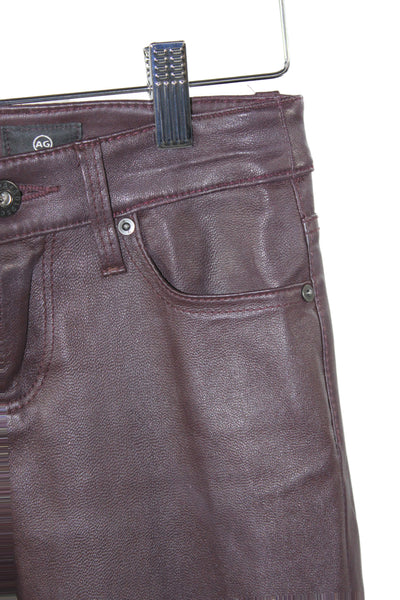 Adriano Goldschmied Womens Purple Leather Biker Jeggings Button Closure Size 24